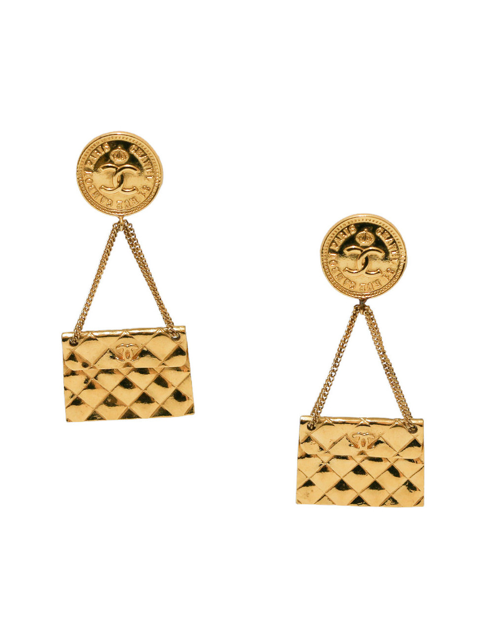 Boucles d'oreilles sac CHANEL dorés