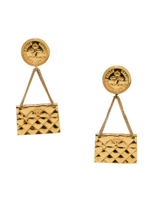 Boucles d'oreilles sac CHANEL dorés