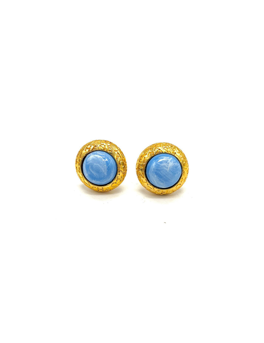 CHANEL vintage clip-on earrings blue molten glass