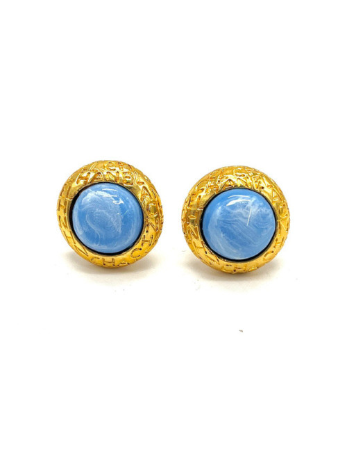 CHANEL vintage clip-on earrings blue molten glass