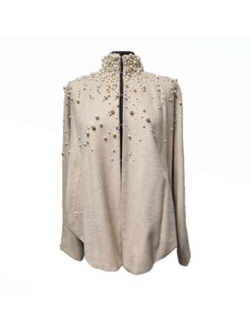 Veste chauve souris CHLOE beige brodée de perles nacrées