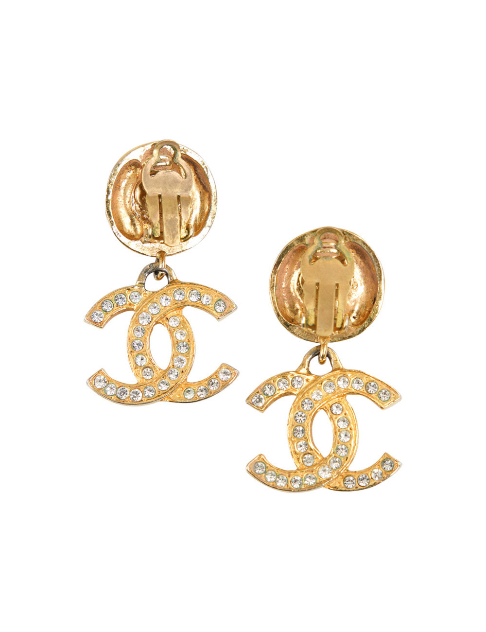 CHANEL Vintage gilded CC pendant clip-on earrings