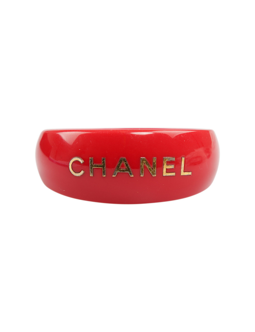 CHANEL red resin and gold inscription bracelet