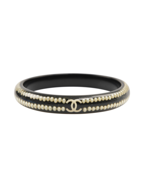 CHANEL fine black resin and pearl bracelet