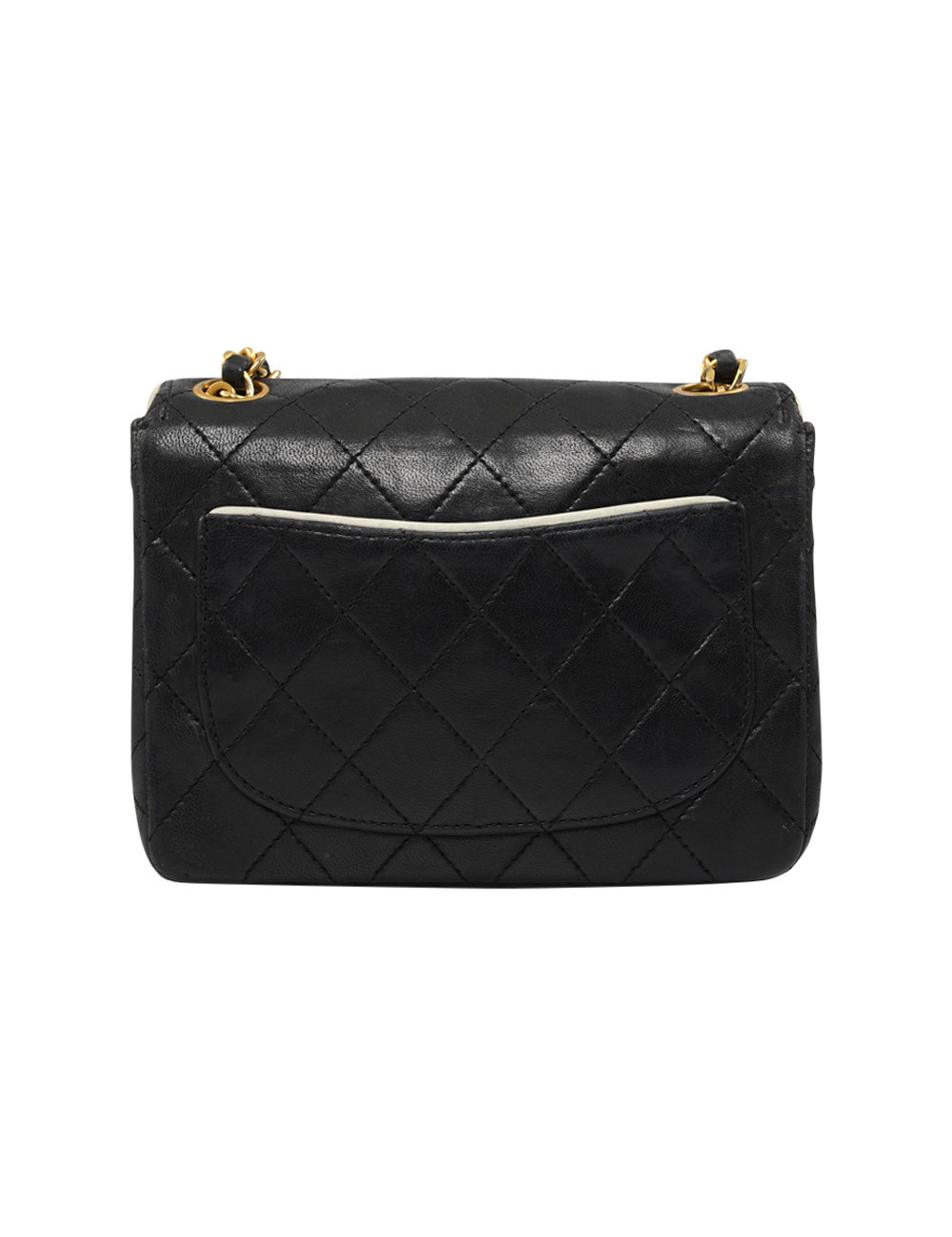 Petit sac vintage CHANEL noir gansé de blanc
