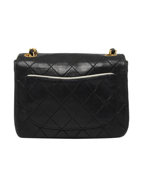 Petit sac vintage CHANEL noir gansé de blanc