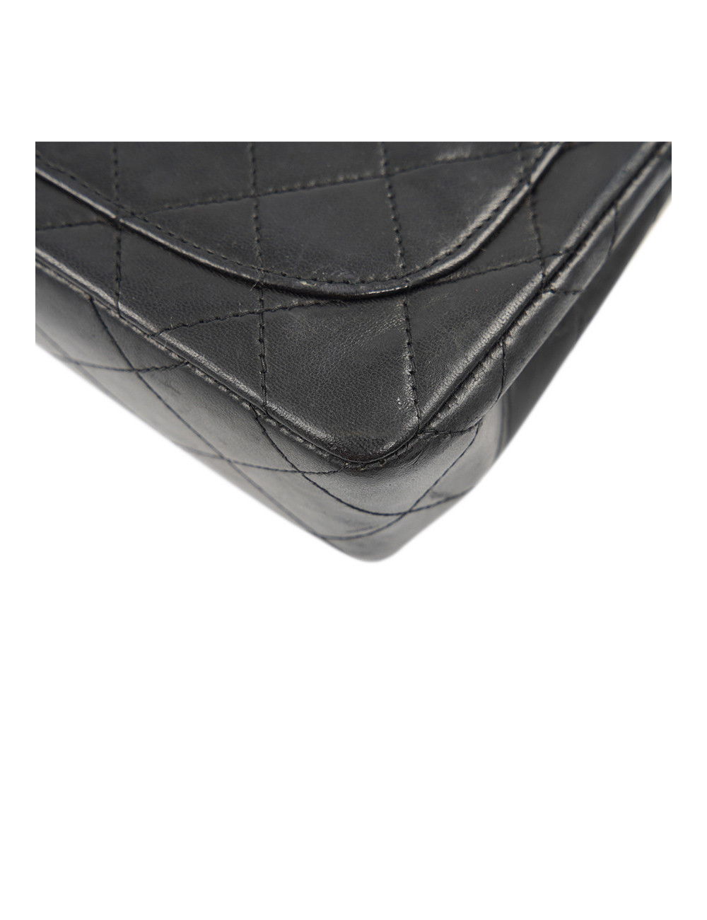 Petit sac vintage CHANEL noir gansé de blanc