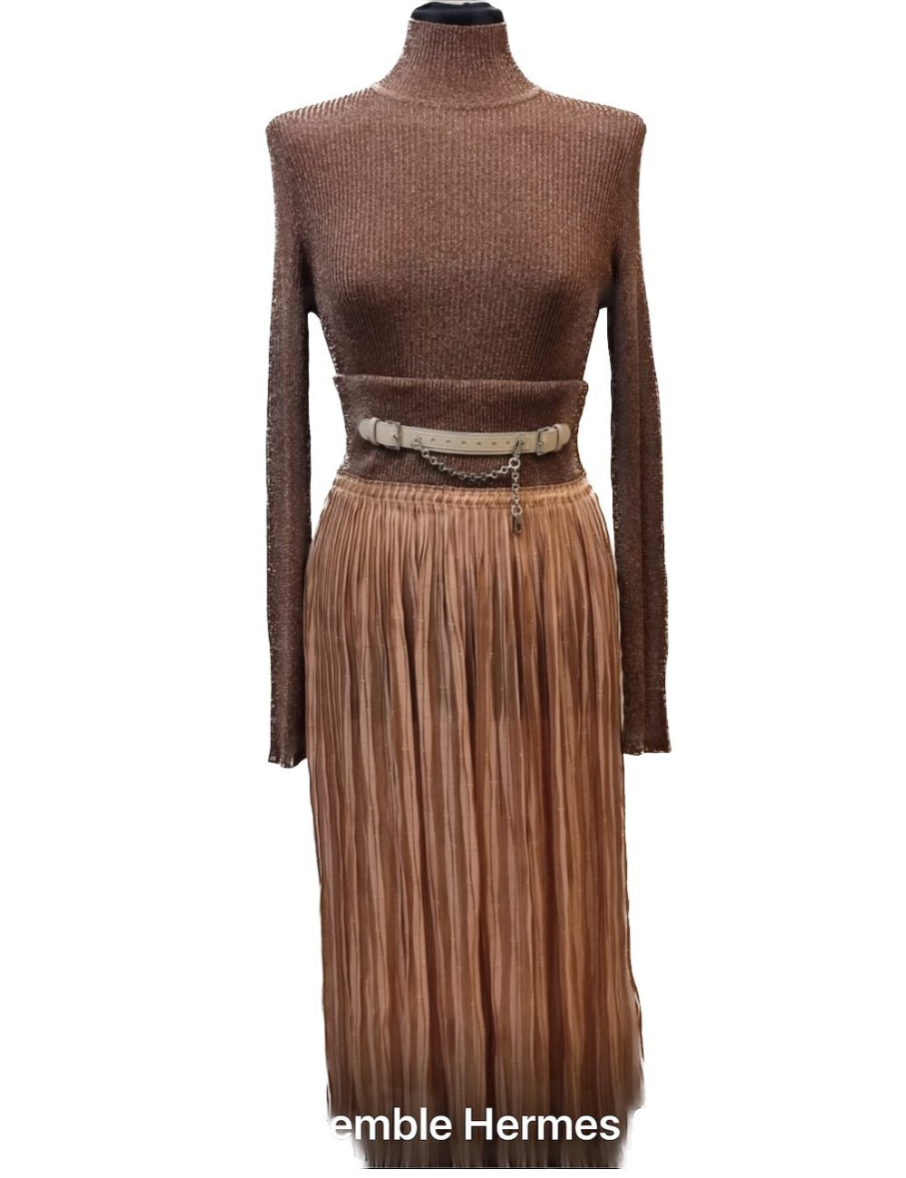 Ensemble T 36 HERMES haut jupe or rose