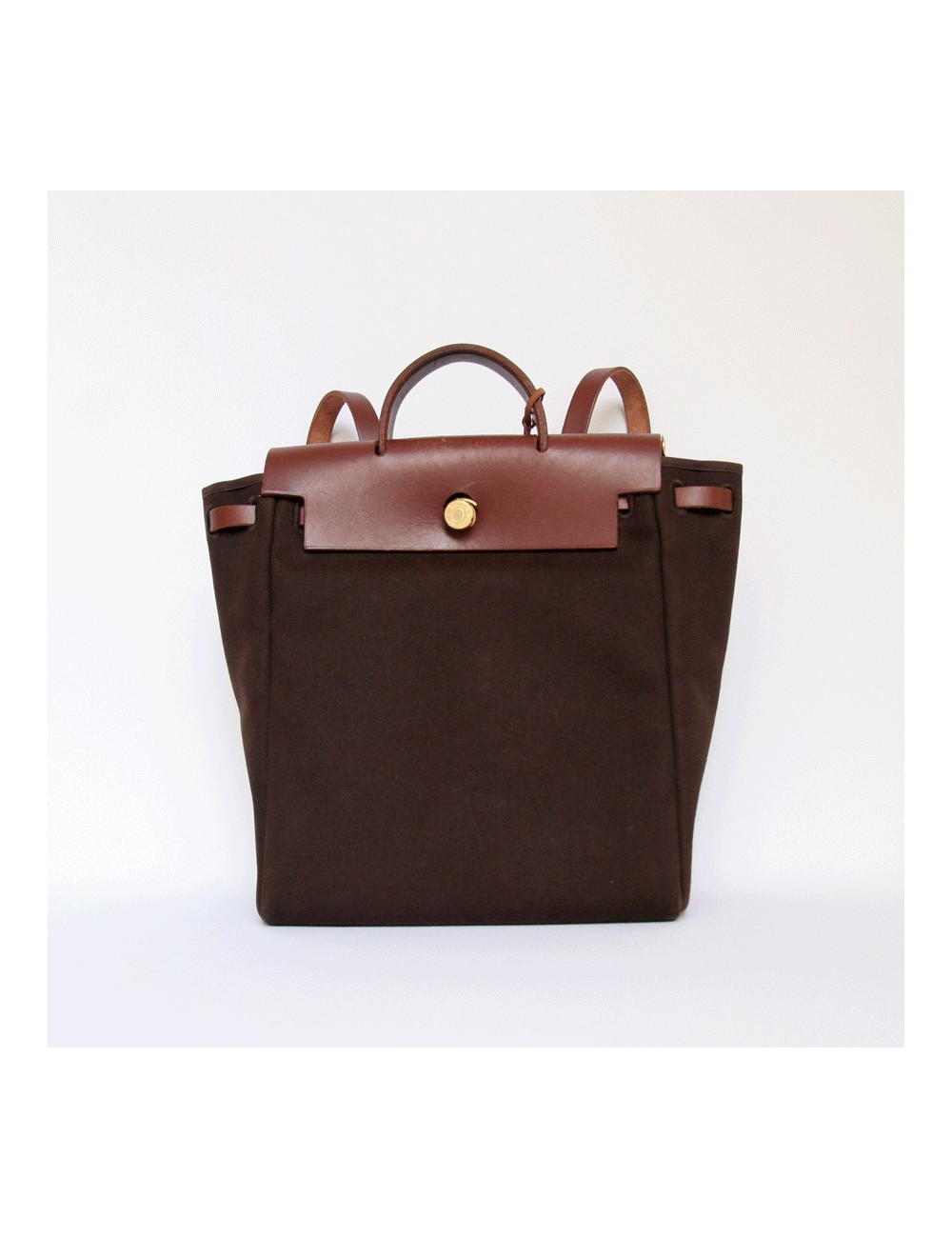 sac HERMES Herbag toile marron PM