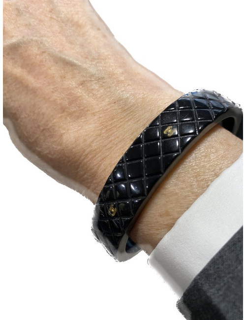 CHANEL vintage quilted black resin bracelet with gold CC