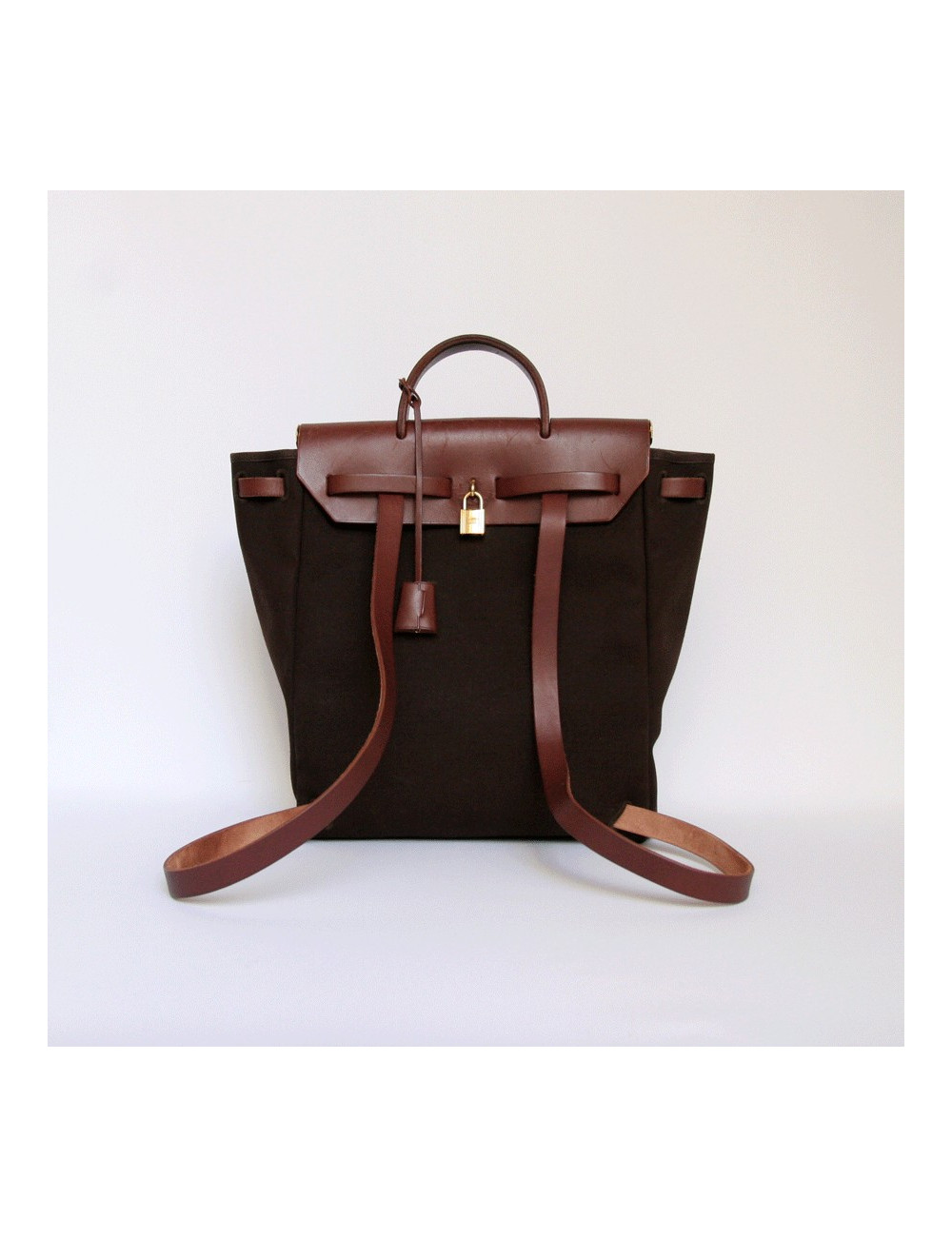 sac HERMES Herbag toile marron PM
