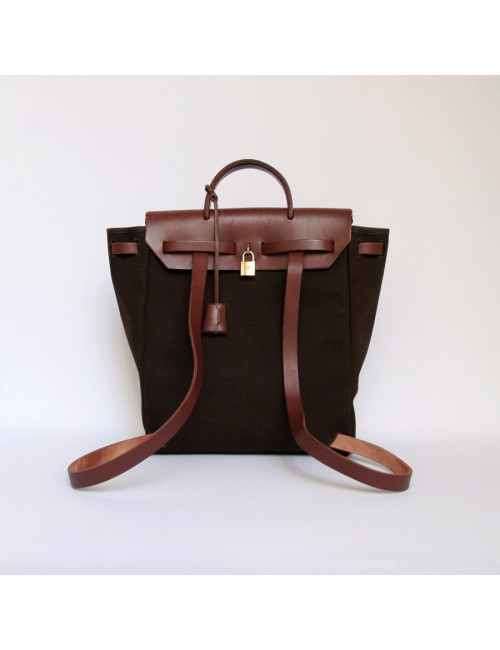 sac HERMES Herbag toile marron PM