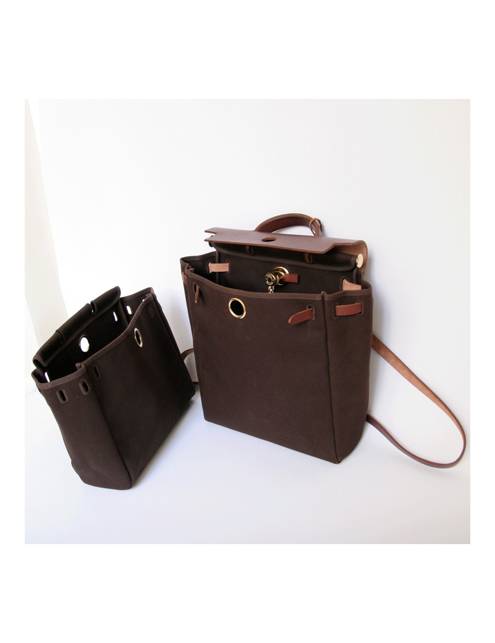 sac HERMES Herbag toile marron PM