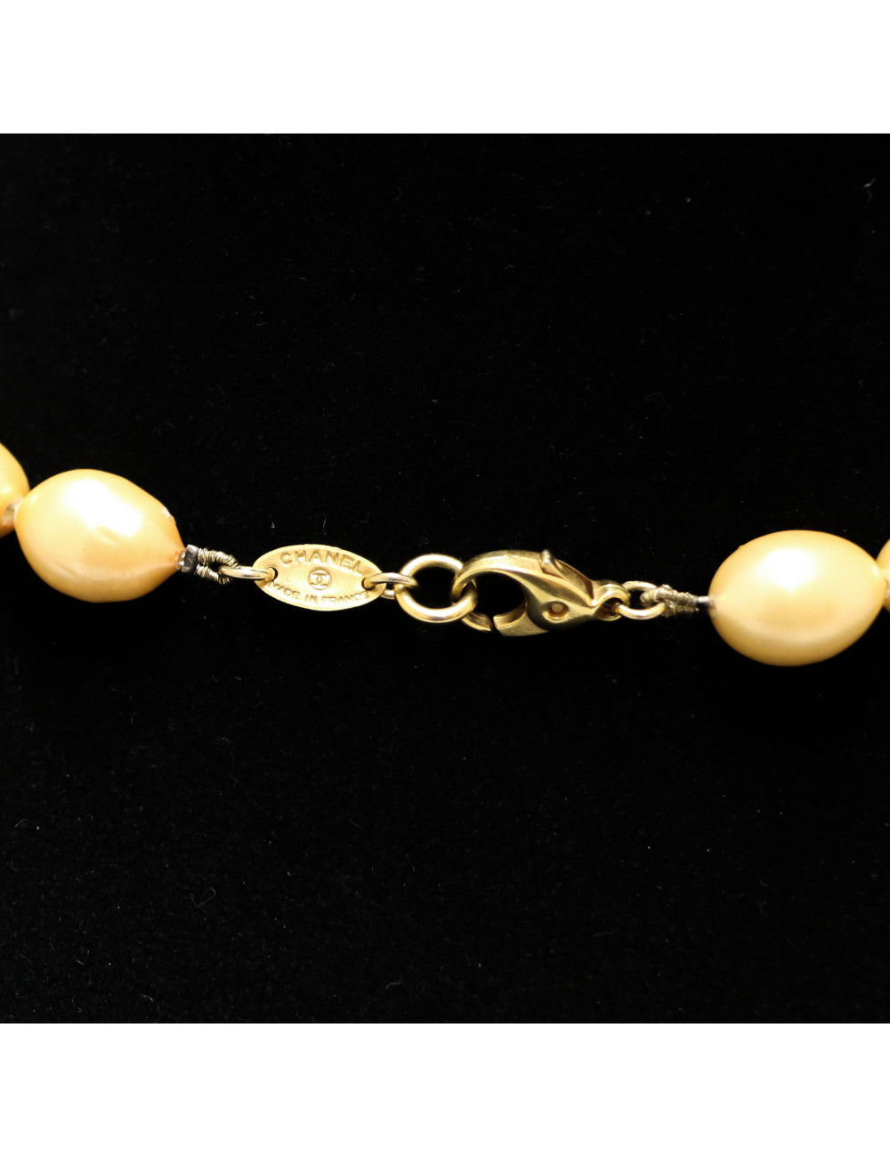 CHANEL vintage pearly light citrine molten glass beads long necklace