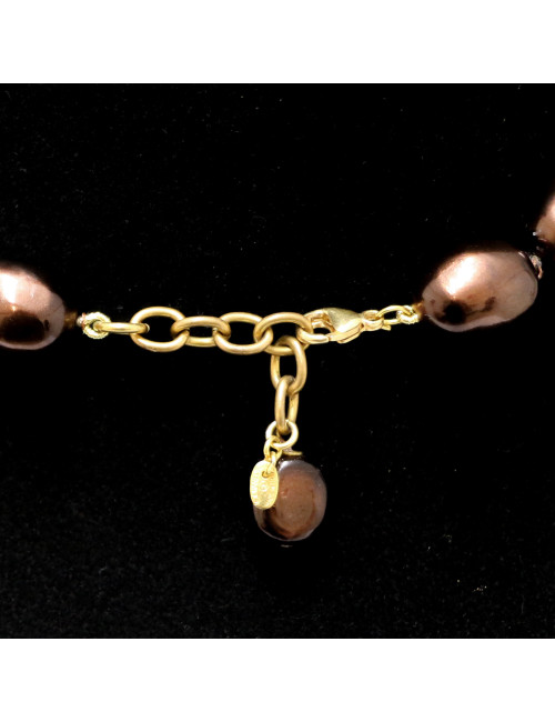 CHANEL pearly glazed brown molten glass choker 