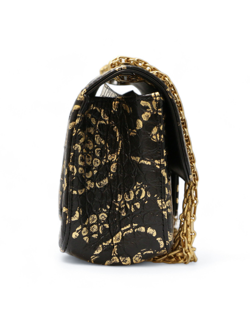 Sac CHANEL  imitation crocodile noir peint c h a n e l doré