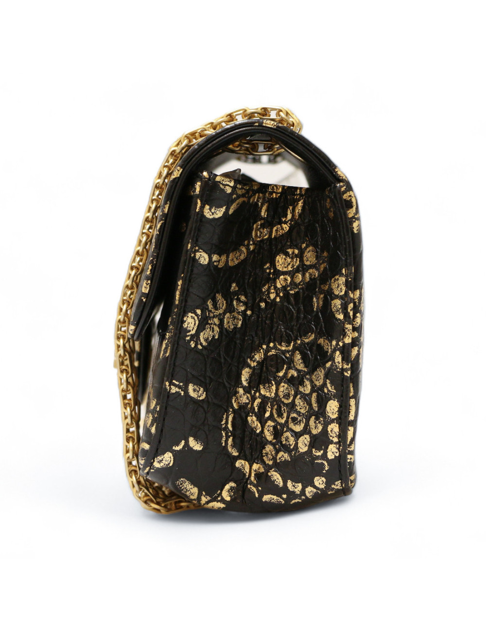 Sac CHANEL  imitation crocodile noir peint c h a n e l doré