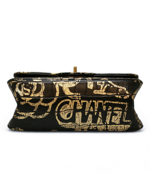 Sac CHANEL  imitation crocodile noir peint c h a n e l doré