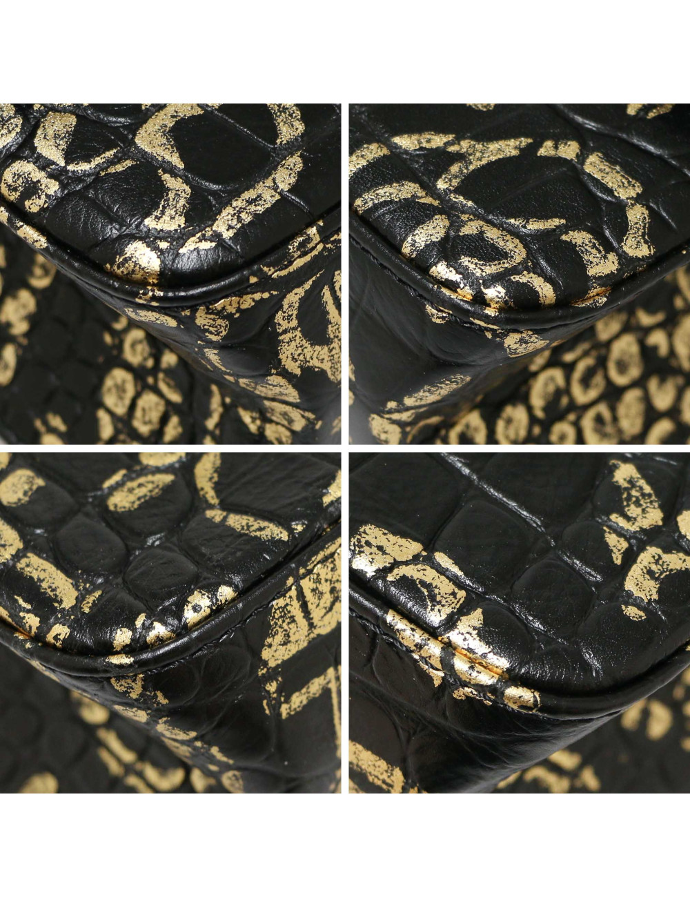 Sac CHANEL  imitation crocodile noir peint c h a n e l doré