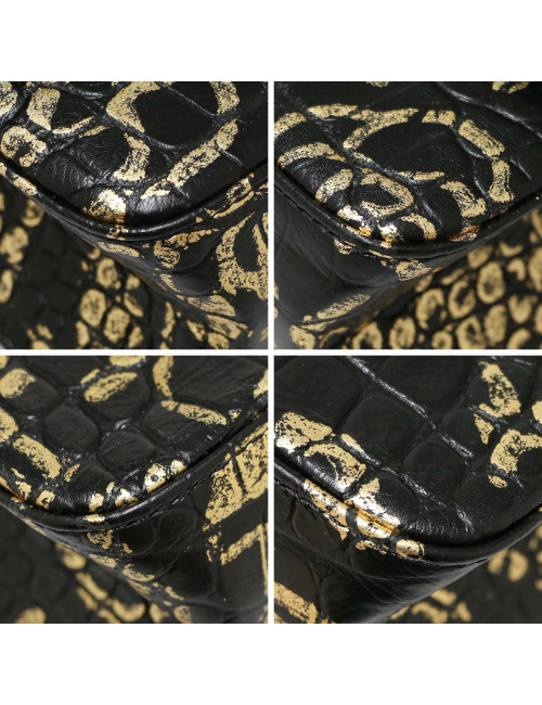 Sac CHANEL  imitation crocodile noir peint c h a n e l doré