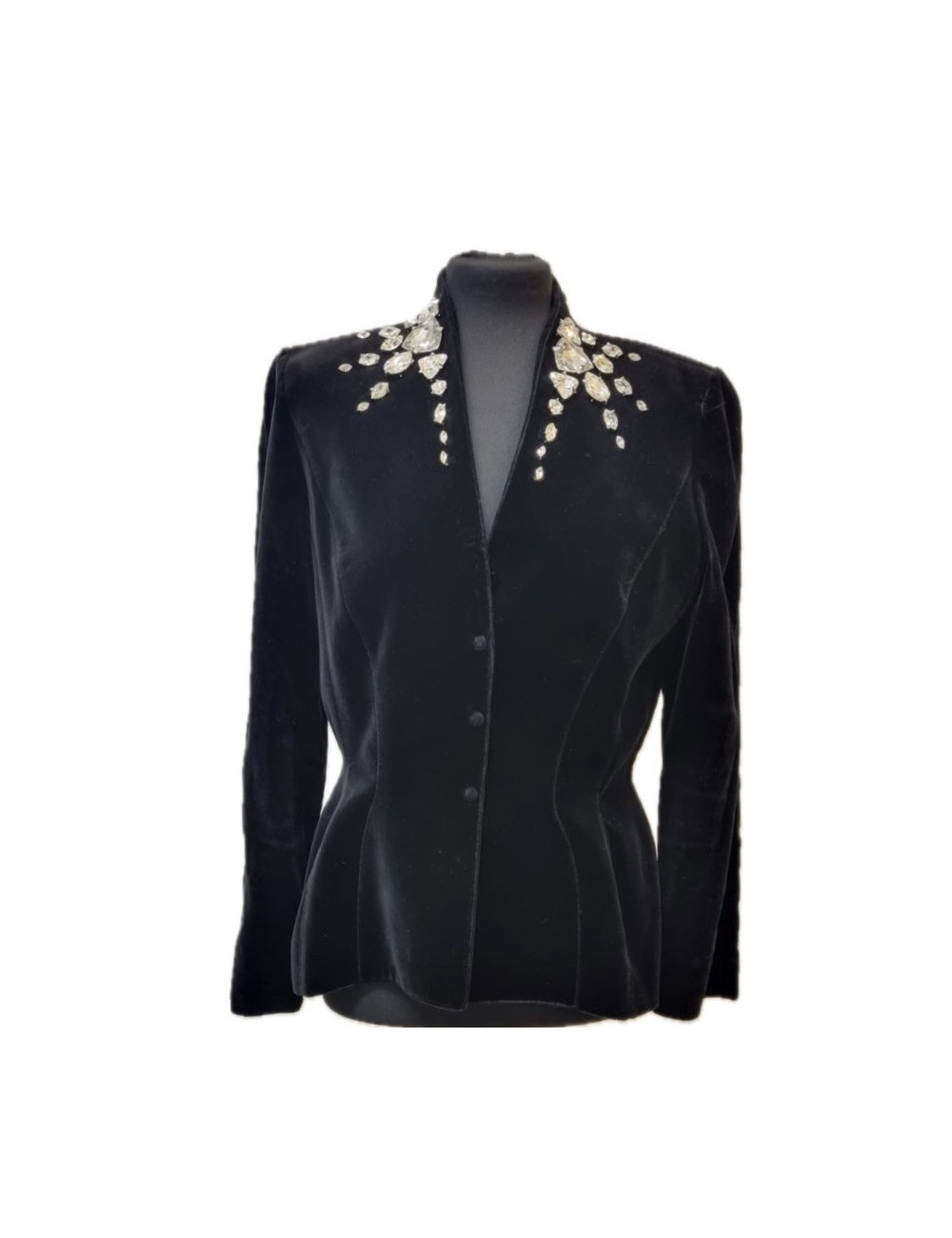 Veste T42 THIERRY MUGLER velours noir gros brillants sur les col