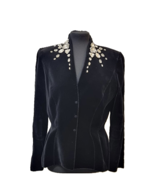 Veste T42 THIERRY MUGLER velours noir gros brillants sur les col