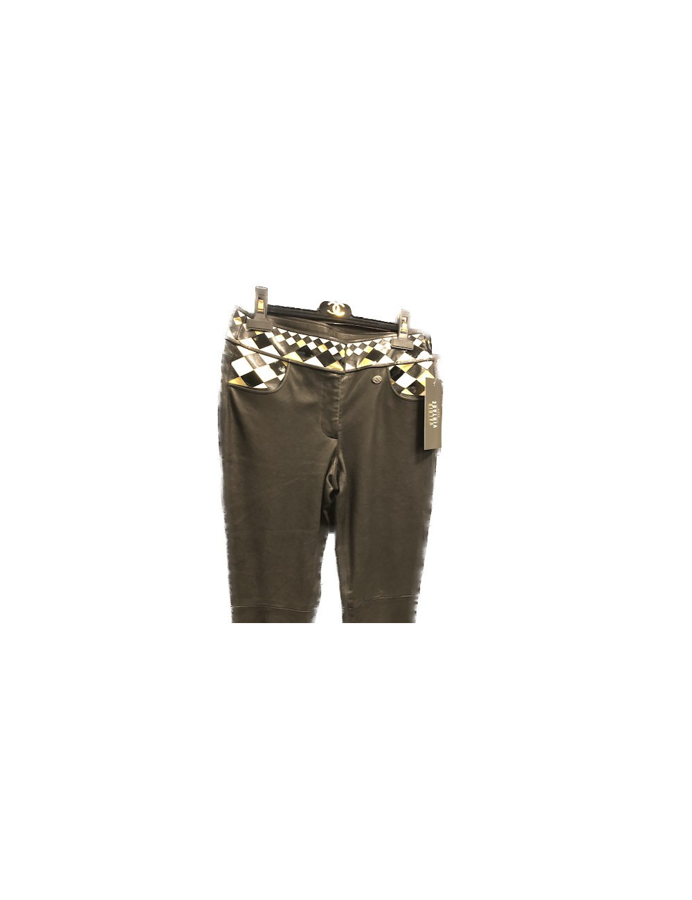 E.S Pantalon CHANEL T 34 cuir noir