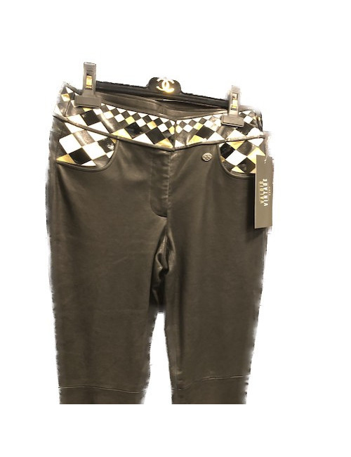 E.S Pantalon CHANEL T 34 cuir noir