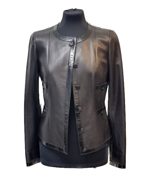 Veste T 36 CHANEL cuir d'agneau noir