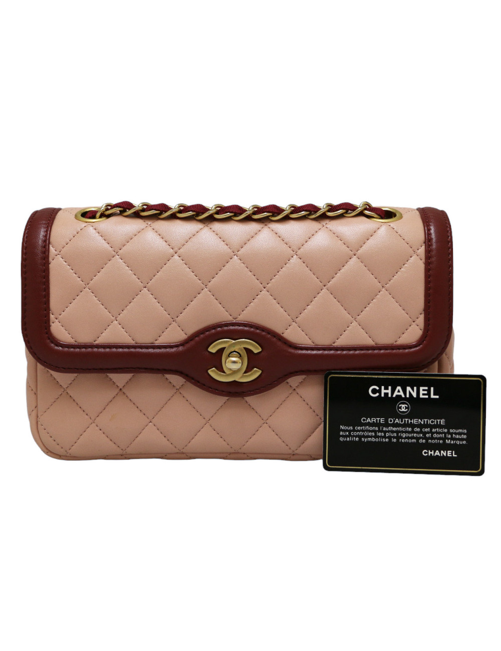 Sac classique CHANEL rose et bordeaux