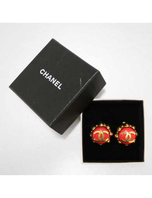 CHANEL vintage red and gold clip-on earrings