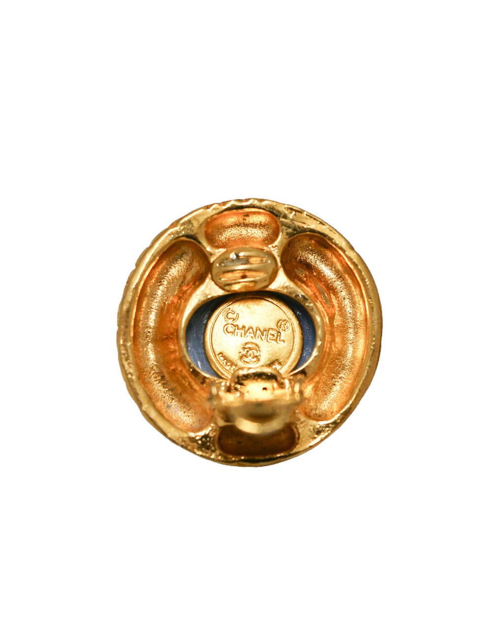 CHANEL vintage clip-on earrings blue molten glass