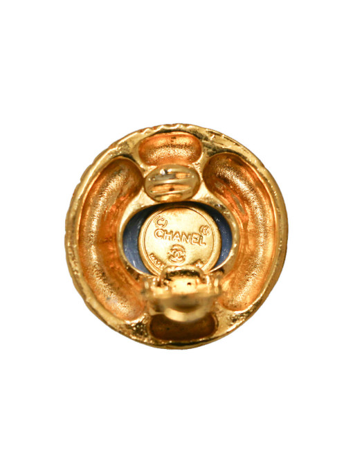 CHANEL vintage clip-on earrings blue molten glass
