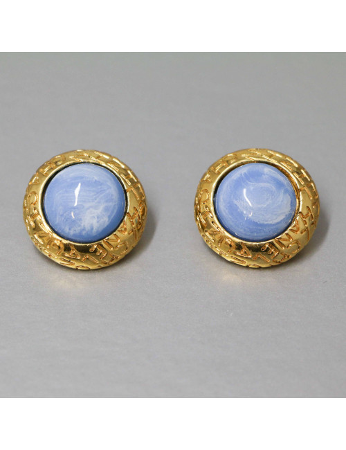 CHANEL vintage clip-on earrings blue molten glass