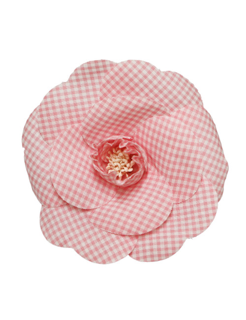 Broche CHANEL camélia carreaux rose
