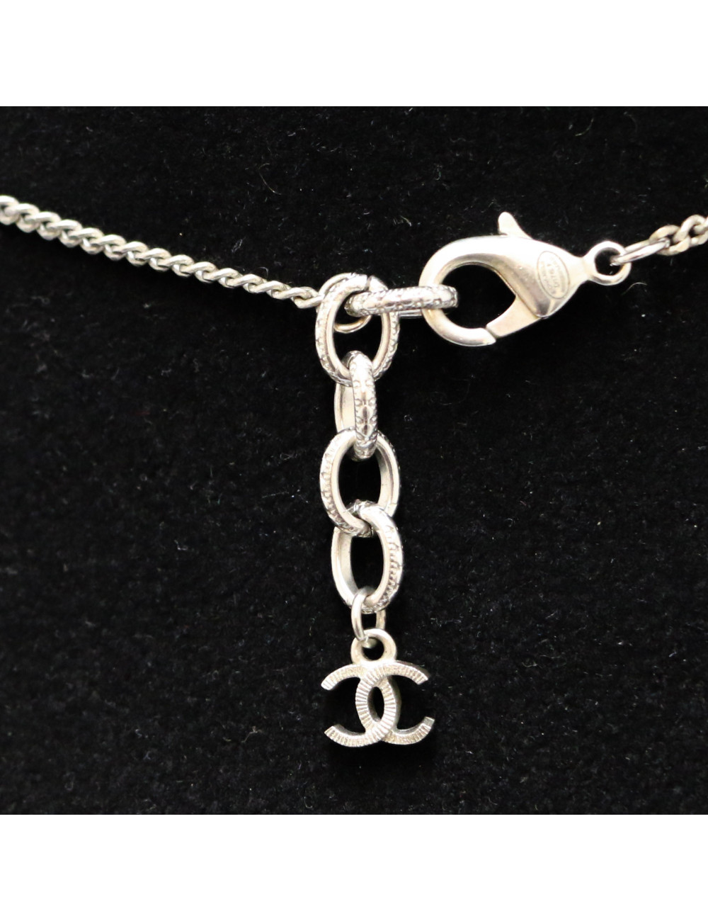 CHANEL silver star long necklace