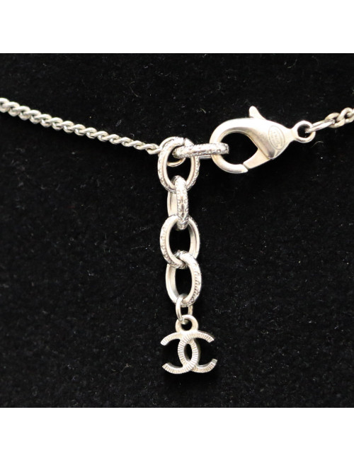 CHANEL silver star long necklace