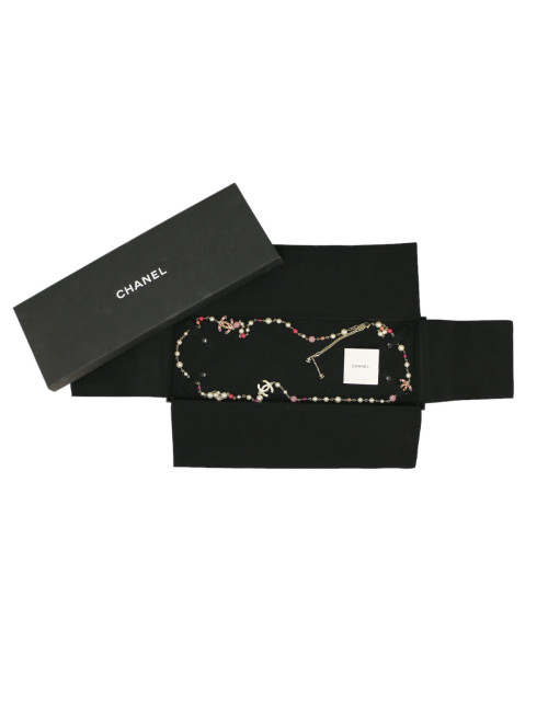 CHANEL silver star long necklace