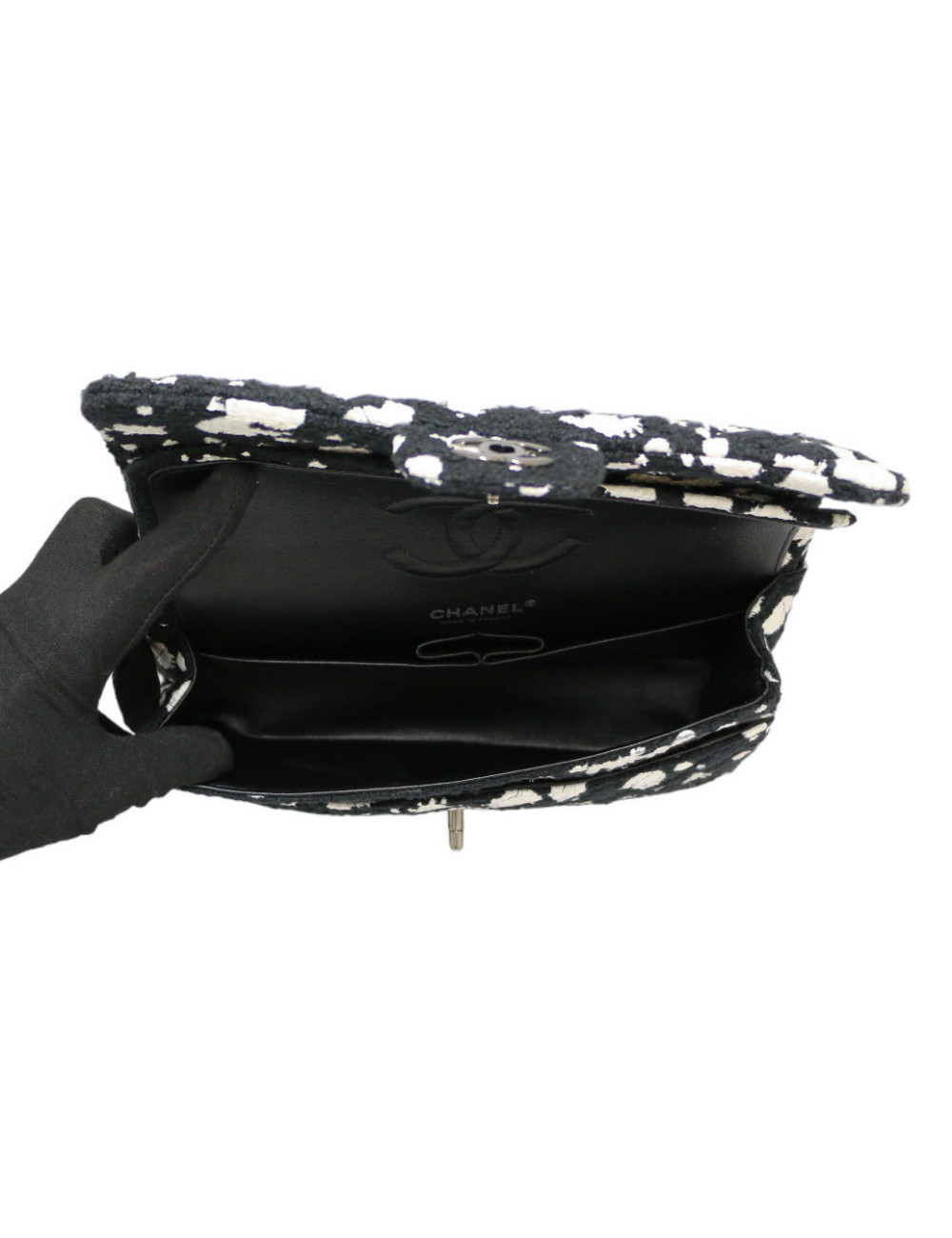 Sac CHANEL tweed noir et blanc