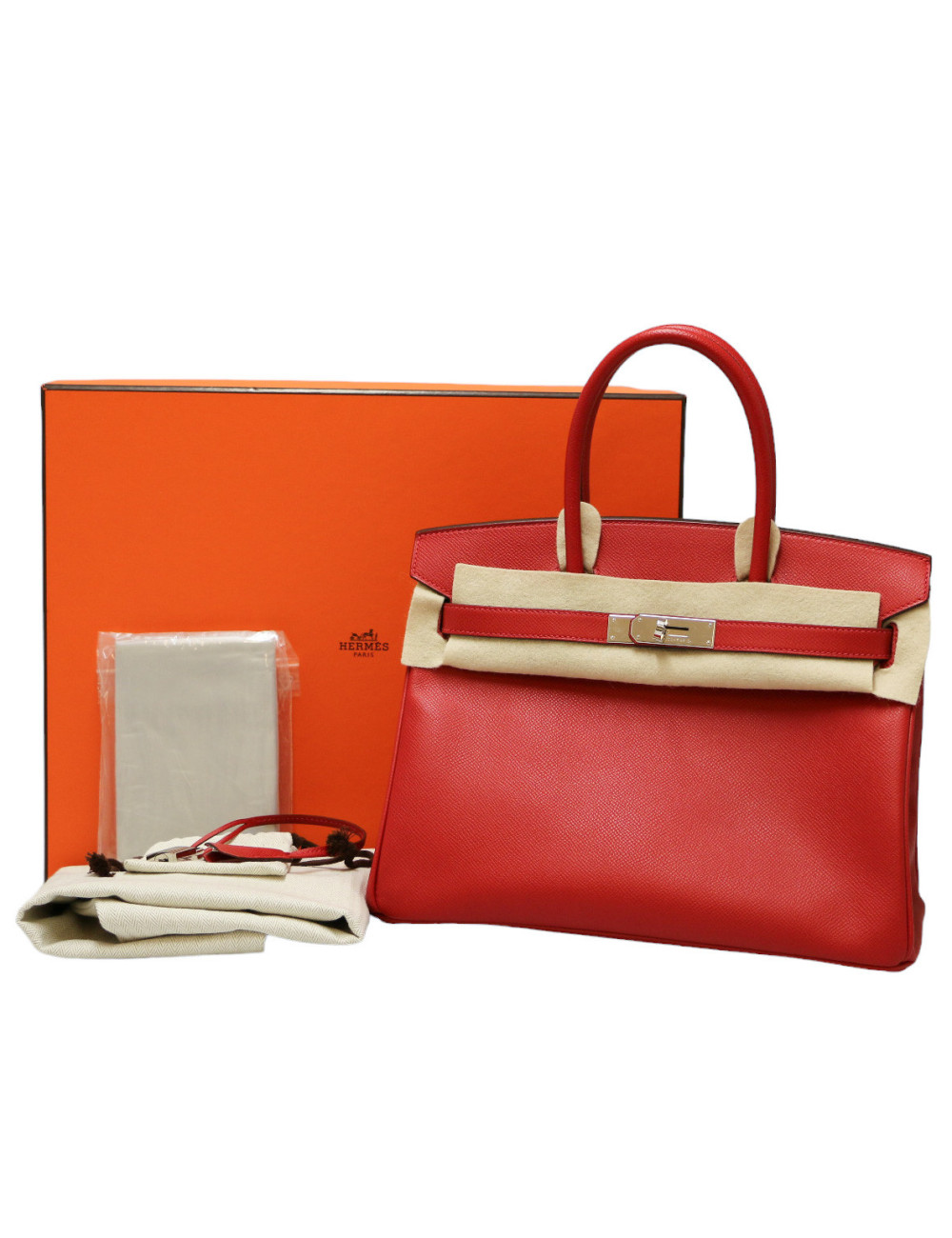 Sac HERMES 30 Birkin veau Epsom rouge casaque