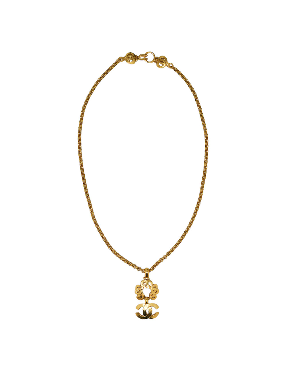 CHANEL long chain necklace with gold CC pendant