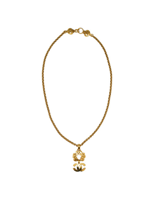 CHANEL long chain necklace with gold CC pendant
