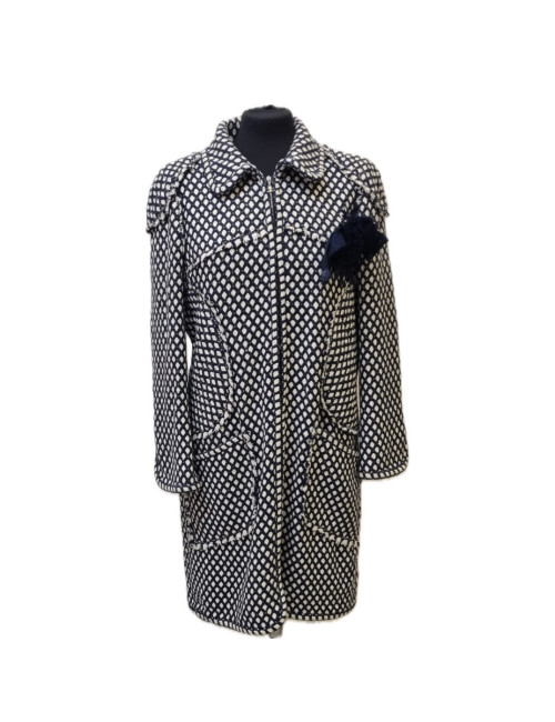 Manteau T 44 CHANEL bleu blanc broche