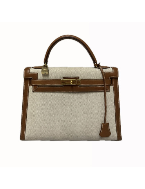 Kelly 32 HERMES toile et cuir Vintage