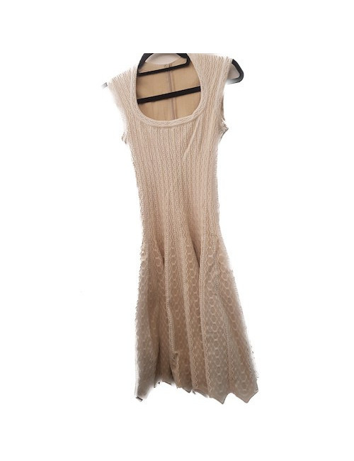 Robe ALAIA T36 beige et blanc sans manche