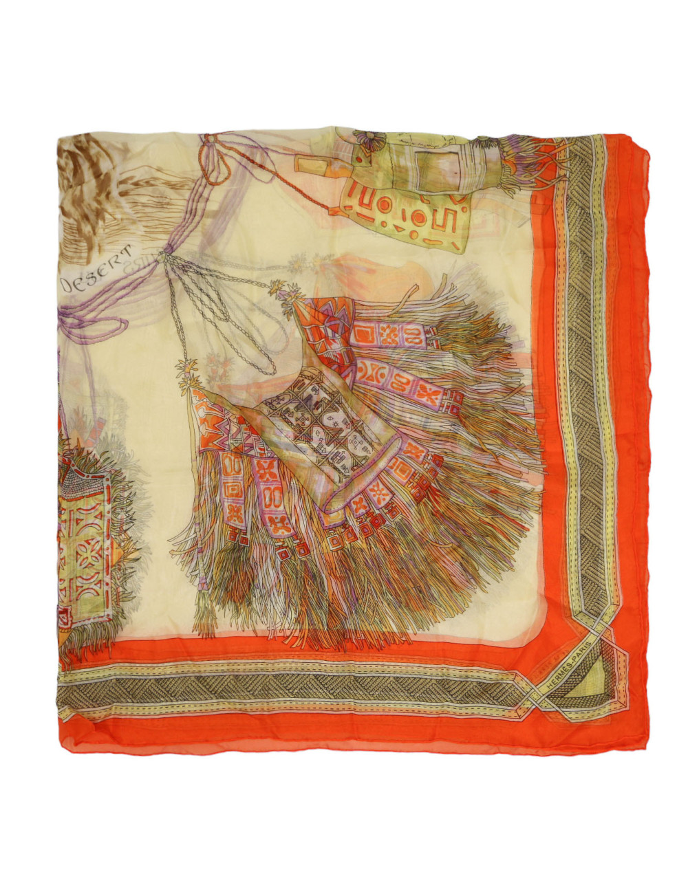 Châle HERMES cuirs du désert voile de soie