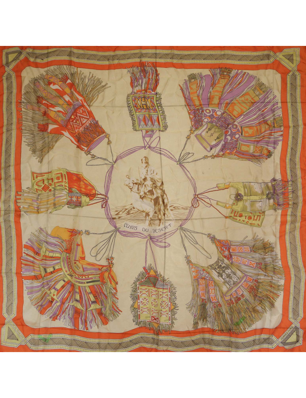 Châle HERMES cuirs du désert voile de soie