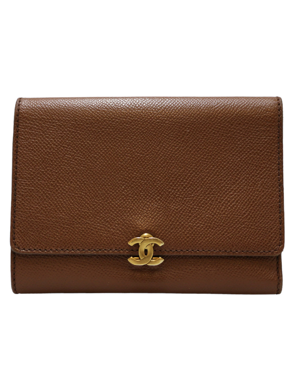 Porte cartes CHANEL cuir grainé marron