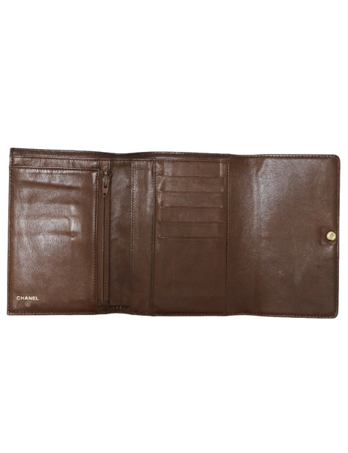 Porte cartes CHANEL cuir grainé marron