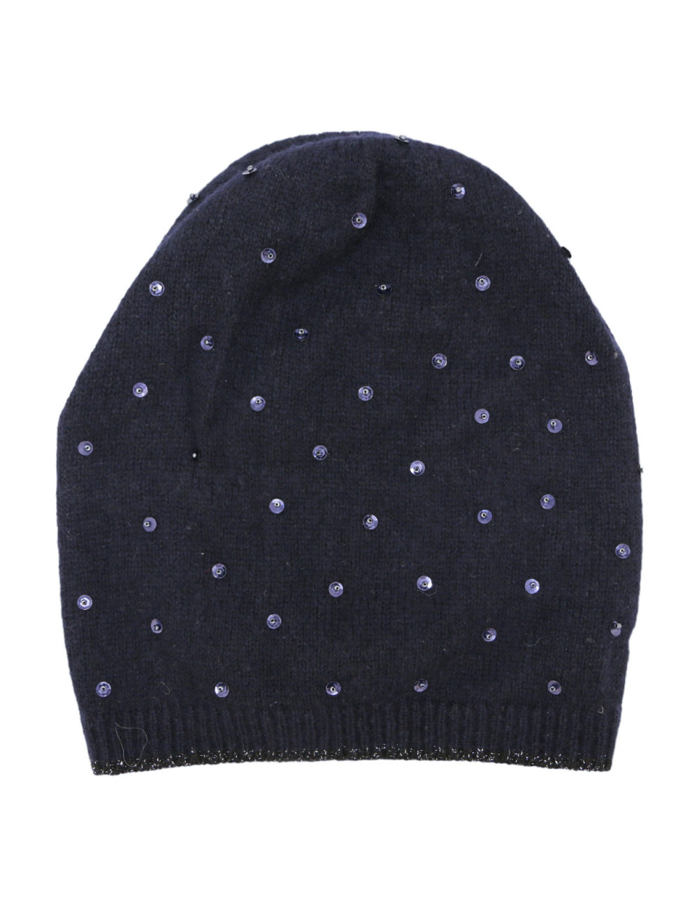 Bonnet CHANEL cachemire bleu nuit sequins broderies CC